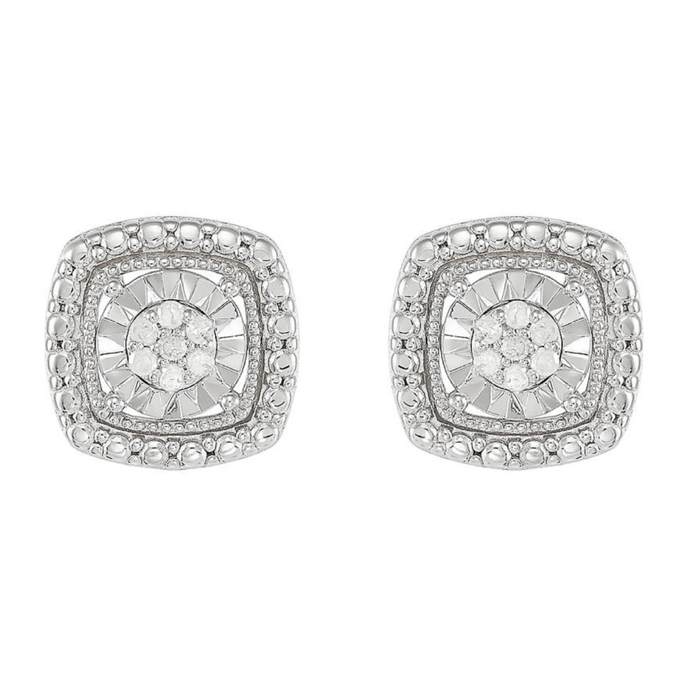 NWT 1/10 ct. t.w. Diamond Square Stud Earrings in Sterling Silver